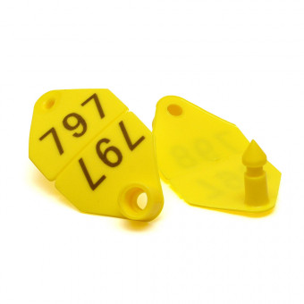 Ушная бирка номерная двойная желтая 66×34 мм/уп 25 шт