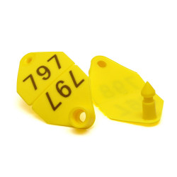 Вушна бірка номерна подвійна жовта 66×34 мм